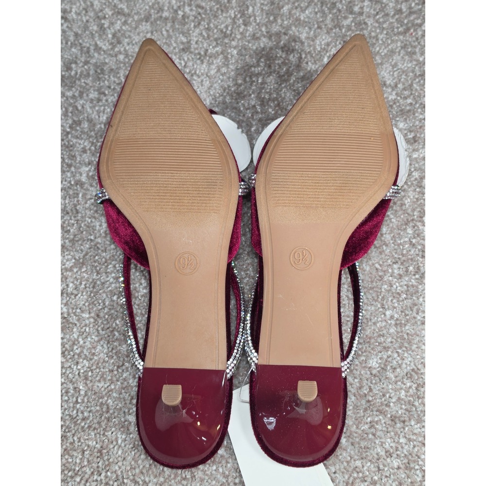A New Day Burgundy Velvet Rhinestone Bow Kitten Heel Mules Gwen Pointed Toe 9.5 - Picture 6 of 6